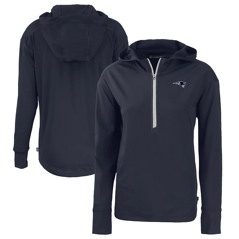 Women's Cutter & Buck  Navy New England Patriots Daybreak Eco Recycled Half-Zip Hoodie