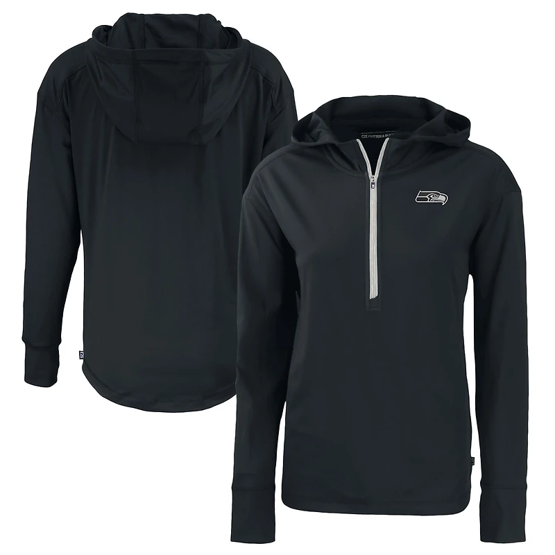 Women's Cutter & Buck  Black Seattle Seahawks Daybreak Eco Recycled Half-Zip Hoodie