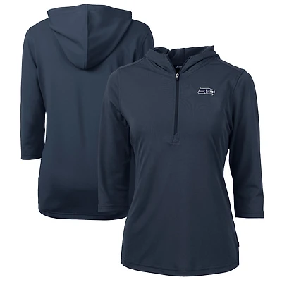 Women's Cutter & Buck  College Navy Seattle Seahawks Virtue Eco Pique Recycled Dry Tec 3/4-Sleeve Half-Zip Hoodie