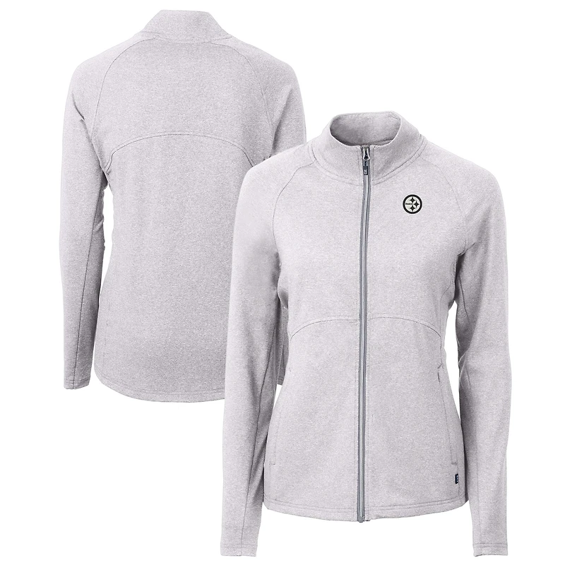 Women's Cutter & Buck  Heather Gray Pittsburgh Steelers Adapt Eco Knit Recycled Raglan Full-Zip Jacket