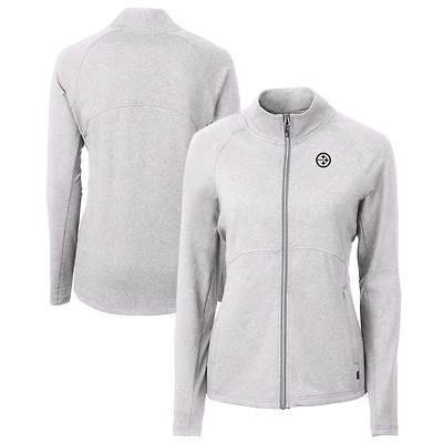 Women's Cutter & Buck  Heather Gray Pittsburgh Steelers Adapt Eco Knit Recycled Raglan Full-Zip Jacket