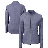 Women's Cutter & Buck  Heather Navy Seattle Seahawks Adapt Eco Knit Recycled Raglan Full-Zip Jacket
