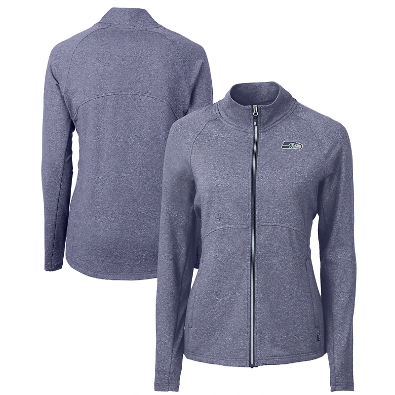 Women's Cutter & Buck  Heather Navy Seattle Seahawks Adapt Eco Knit Recycled Raglan Full-Zip Jacket