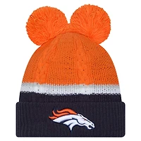 Women's New Era  Orange Denver Broncos Double Bubble Cuffed Knit Hat with Poms