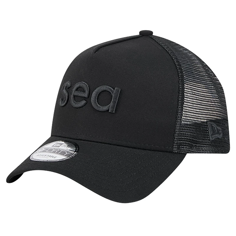 Men's New Era Black Seattle Seahawks Domain 9FORTY A-Frame Trucker Adjustable Hat