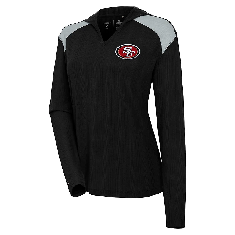 Women's Antigua Black San Francisco 49ers Opulent Long Sleeve Hoodie T-Shirt