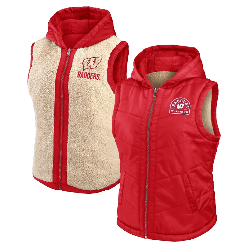 Women's WEAR by Erin Andrews Red/Cream Wisconsin Badgers Reversible Full-Zip Hoodie Vest