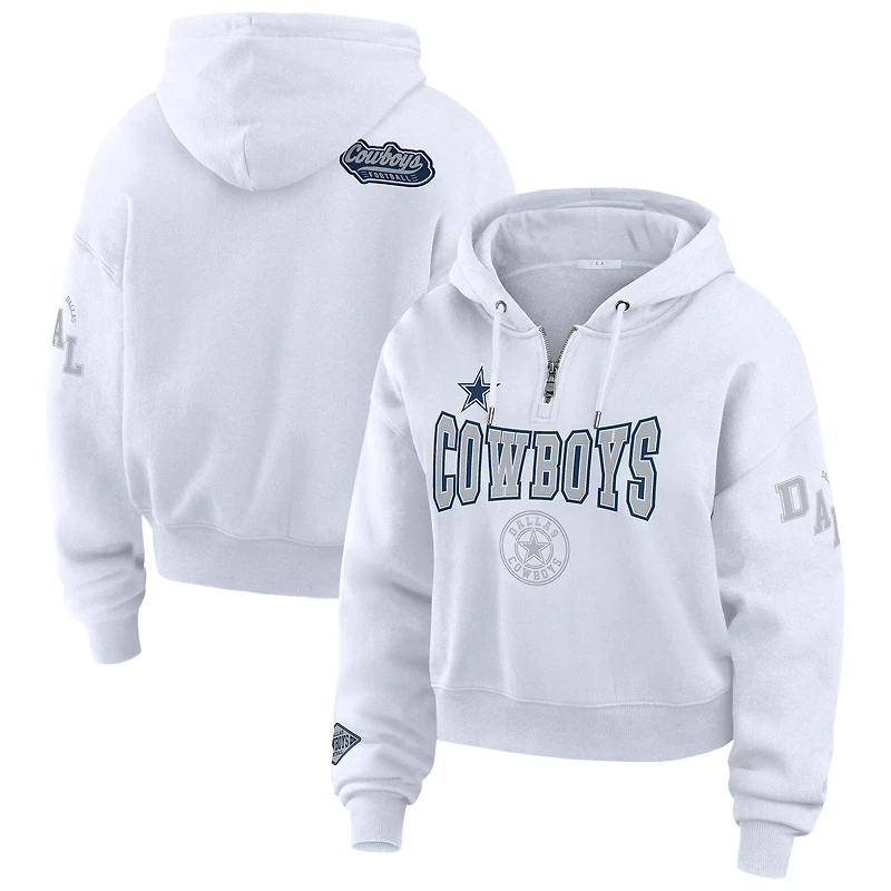 Women's WEAR by Erin Andrews White Dallas Cowboys Plus Size Patch Quarter-Zip Hoodie