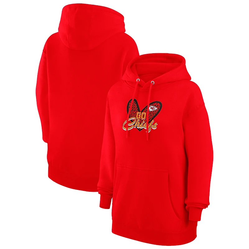 Women's G-III 4Her by Carl Banks Red Kansas City Chiefs Animal Print Heart Team Graphic Fleece Tri-Blend Pullover Hoodie
