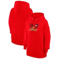 Women's G-III 4Her by Carl Banks Red Kansas City Chiefs Animal Print Heart Team Graphic Fleece Tri-Blend Pullover Hoodie