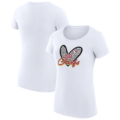 Women's G-III 4Her by Carl Banks White Kansas City Chiefs Super-Slim Fit Lightweight Animal Print Heart T-Shirt