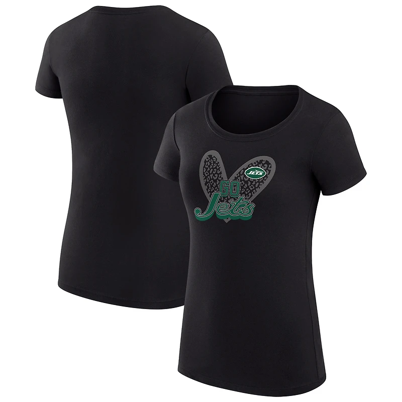 Women's G-III 4Her by Carl Banks Black New York Jets Super-Slim Fit Lightweight Animal Print Heart T-Shirt