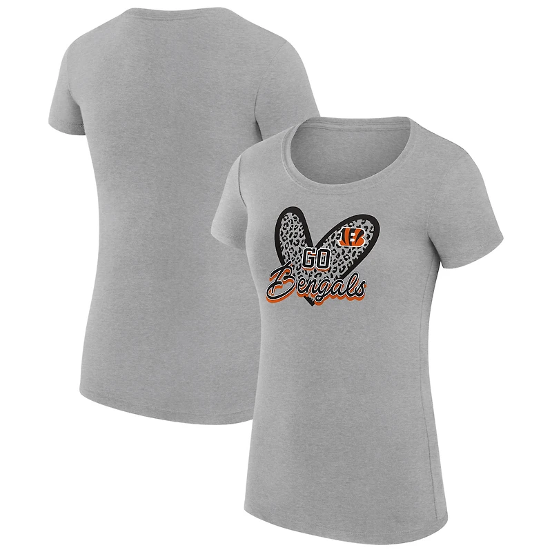 Women's G-III 4Her by Carl Banks Heather Gray Cincinnati Bengals Super-Slim Fit Lightweight Animal Print Heart T-Shirt