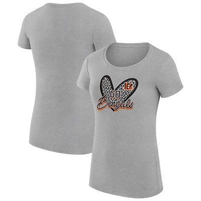 Women's G-III 4Her by Carl Banks Heather Gray Cincinnati Bengals Super-Slim Fit Lightweight Animal Print Heart T-Shirt