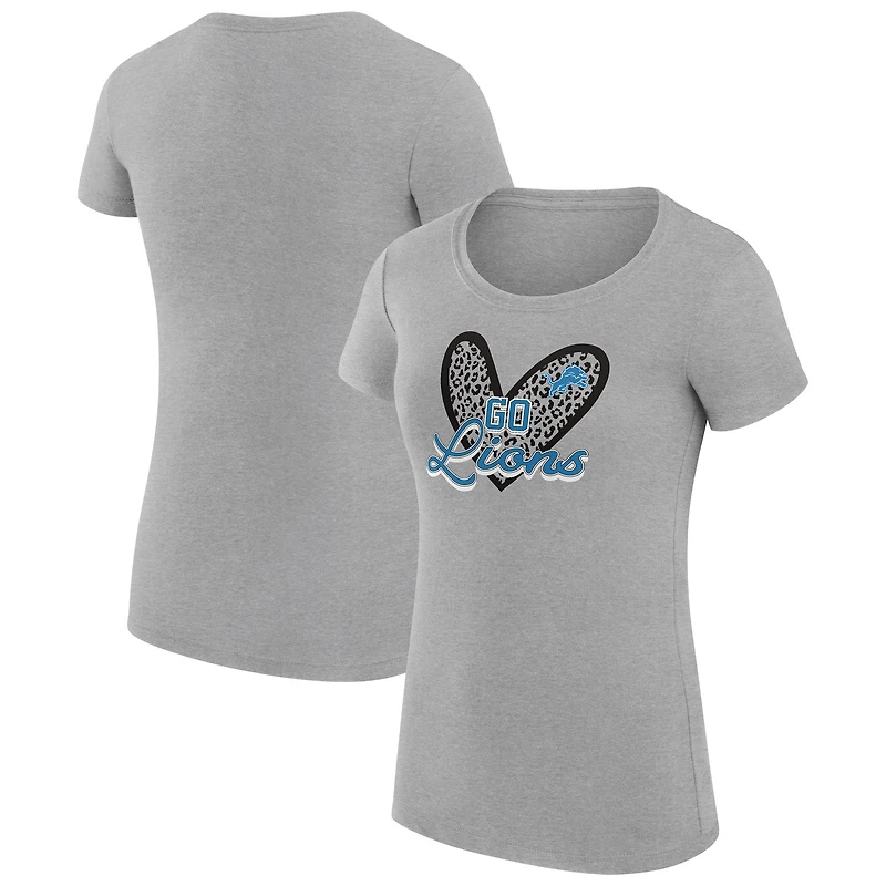 Women's G-III 4Her by Carl Banks Heather Gray Detroit Lions Super-Slim Fit Lightweight Animal Print Heart T-Shirt
