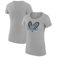 Women's G-III 4Her by Carl Banks Heather Gray Detroit Lions Super-Slim Fit Lightweight Animal Print Heart T-Shirt