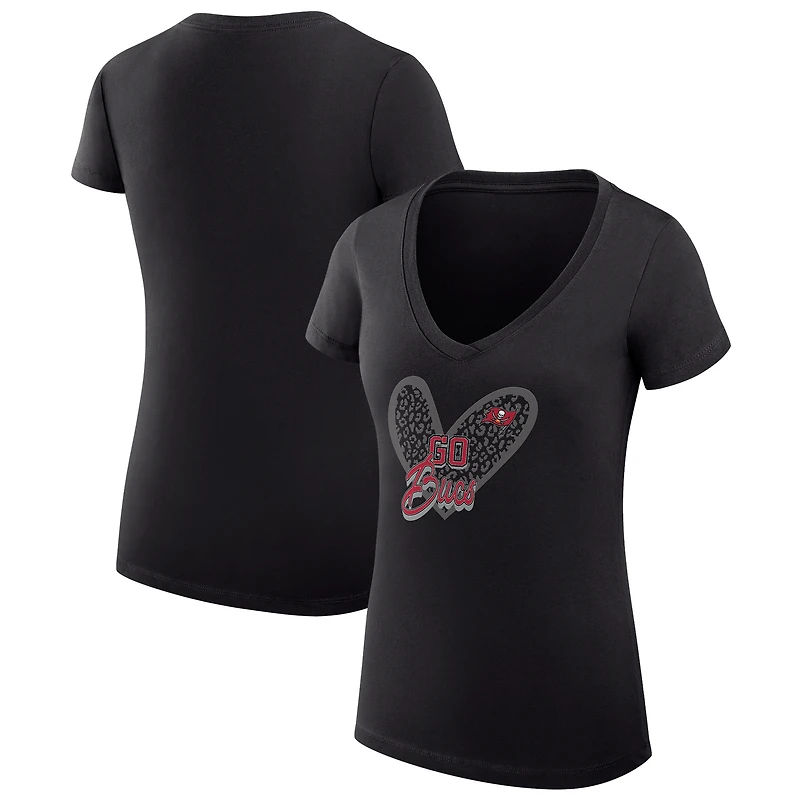 Women's G-III 4Her by Carl Banks Tampa Bay Buccaneers Super-Slim Fit Lightweight Leopard Heart V-Neck T-Shirt