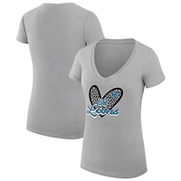 Women's G-III 4Her by Carl Banks Heather Gray Detroit Lions Super-Slim Fit Lightweight Leopard Heart V-Neck T-Shirt