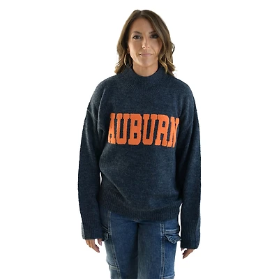 Women's  Navy Auburn Tigers Oversized Varsity Sweater