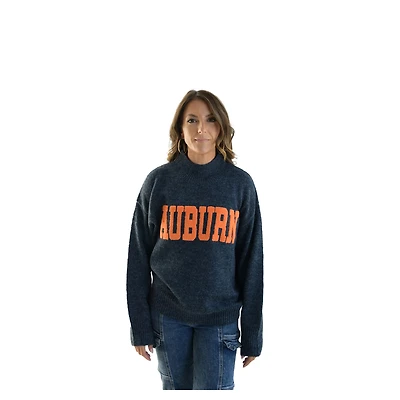 Women's  Navy Auburn Tigers Oversized Varsity Sweater