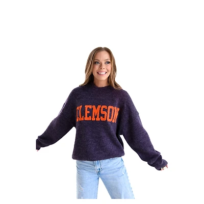 Women's  Purple Clemson Tigers Oversized Varsity Sweater