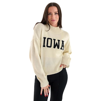 Women's Gameday Social  Cream Iowa Hawkeyes Oversized Varsity Sweater