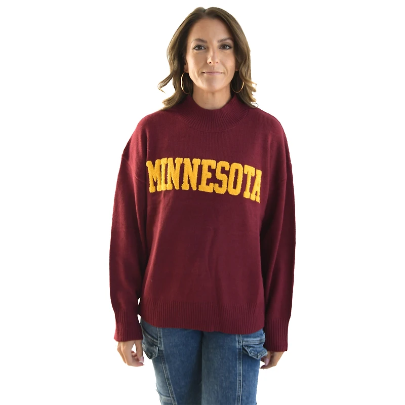 Women's Gameday Social Maroon Minnesota Golden Gophers Oversized Varsity Pullover Sweater
