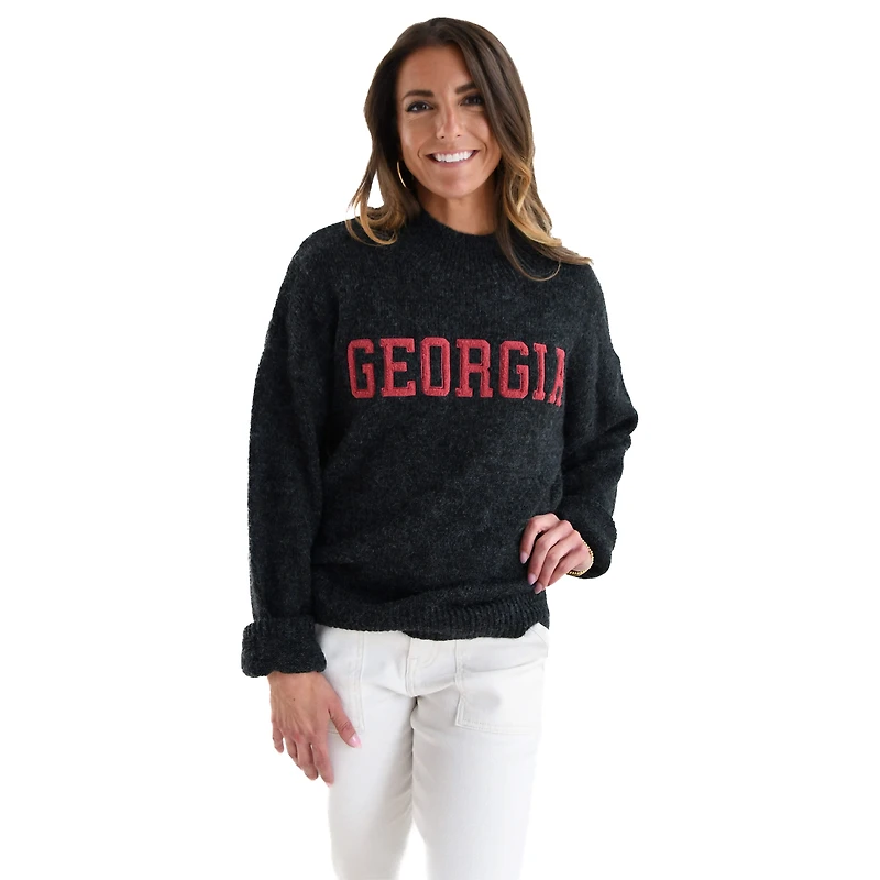 Women's Gameday Social  Black Georgia Bulldogs Oversized Varsity Sweater