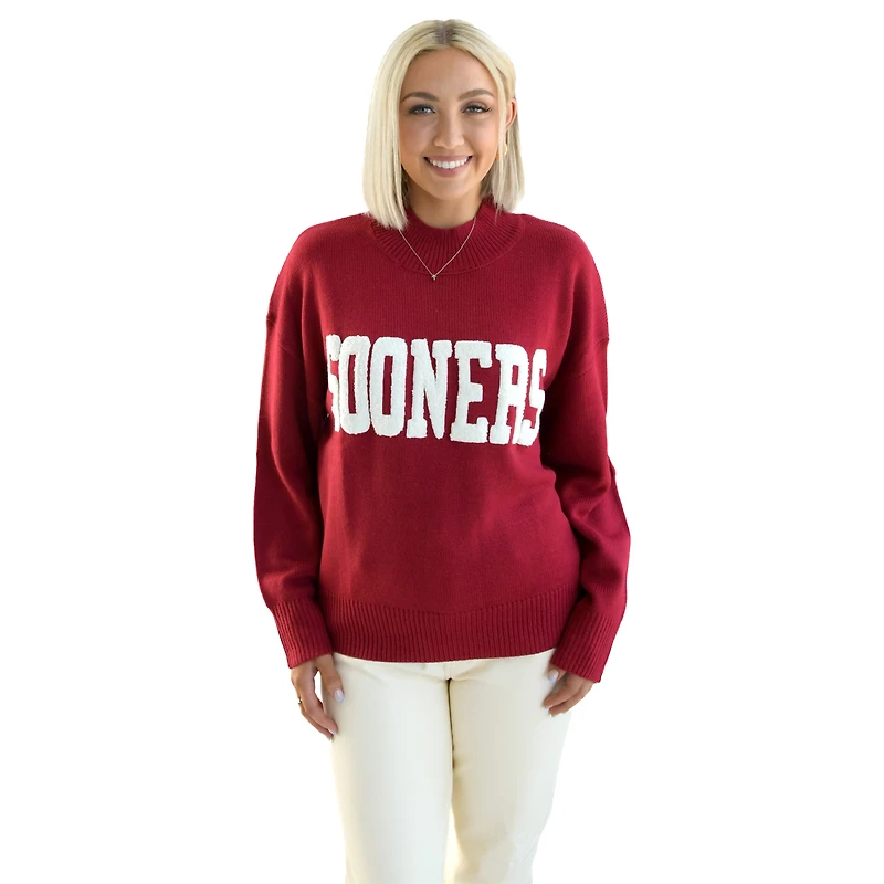 Women's  Crimson Oklahoma Sooners Oversized Varsity Sweater