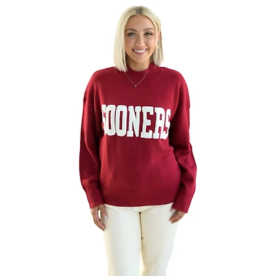 Women's  Crimson Oklahoma Sooners Oversized Varsity Sweater
