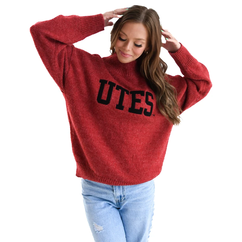 Women's Gameday Social  Gray Utah Utes Oversized Varsity Sweater