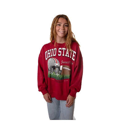 Women's White Ohio State Buckeyes Oversized Malone Multimedia Football Pullover Sweatshirt
