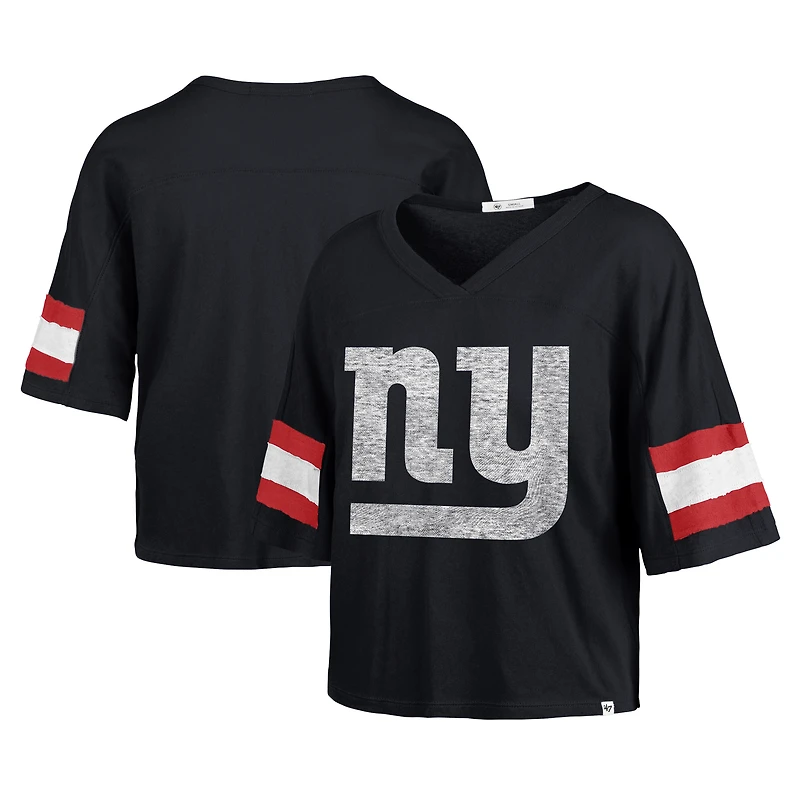 Women's '47 Royal New York Giants  Double Header Scout Cropped V-Neck T-Shirt