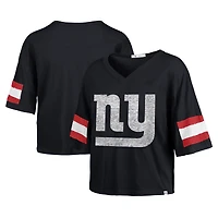 Women's '47 Royal New York Giants  Double Header Scout Cropped V-Neck T-Shirt