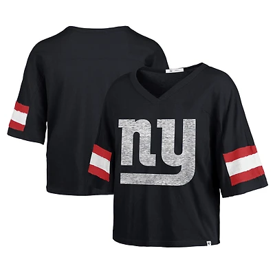 Women's '47 Royal New York Giants  Double Header Scout Cropped V-Neck T-Shirt