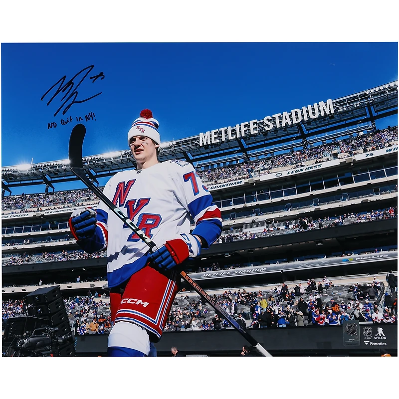 Matt Rempe New York Rangers Autographed 16" x 20" Stadium Series Pregame Photograph with "No Quit in NY!" Inscription