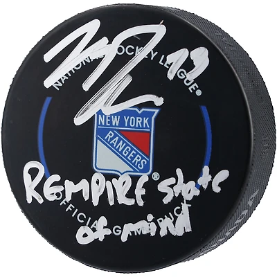 Matt Rempe New York Rangers Autographed Official Game Puck with "Rempire State of Mind" Inscription