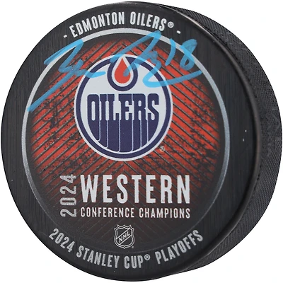 Zach Hyman Edmonton Oilers 2024 Western Conference Champions Autographed Hockey Puck