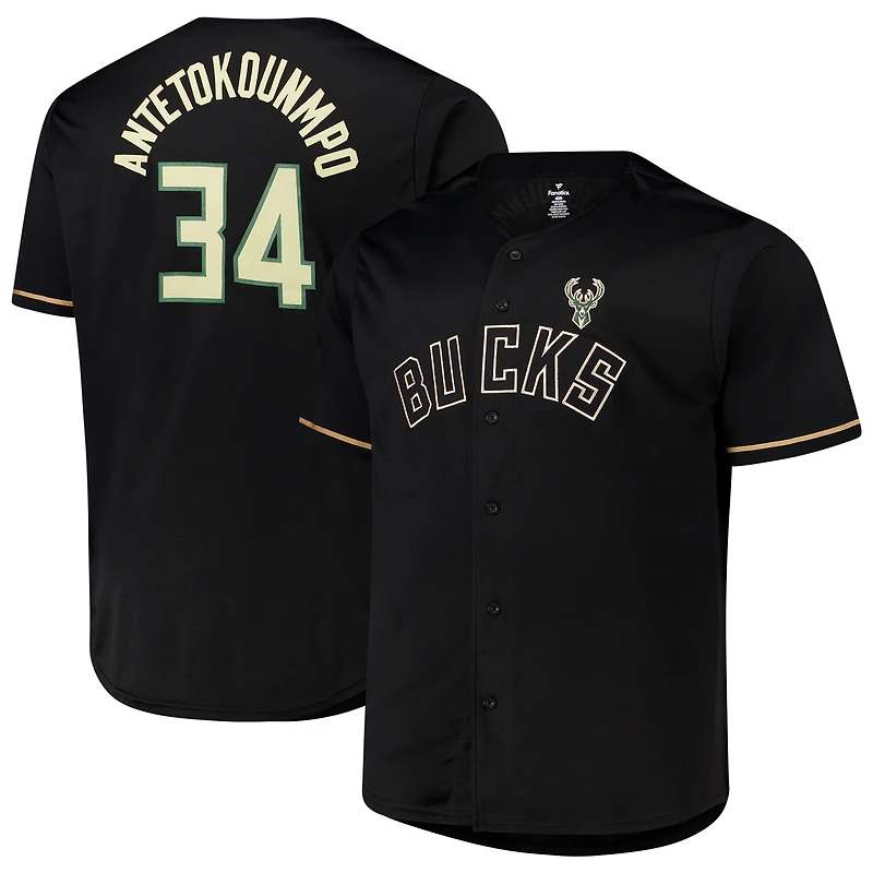 Men's Profile Giannis Antetokounmpo Black Milwaukee Bucks Big & Tall Name & Number Button-Up Jersey