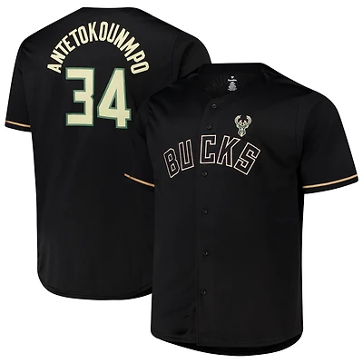 Men's Profile Giannis Antetokounmpo Black Milwaukee Bucks Big & Tall Name & Number Button-Up Jersey