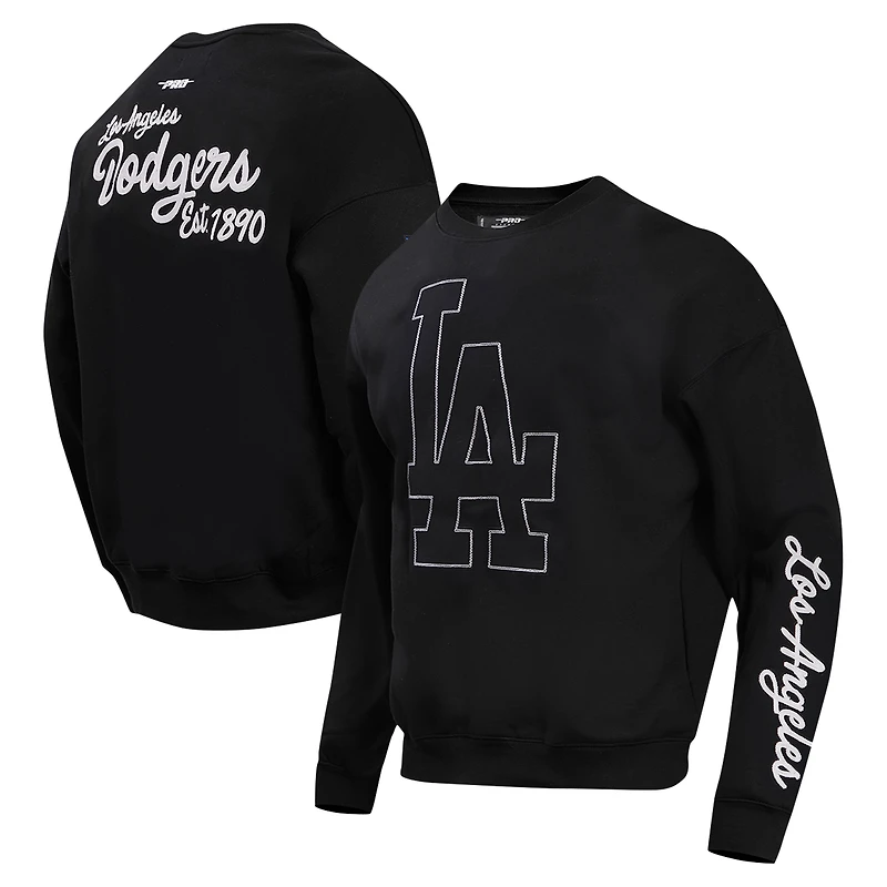 Men's Pro Standard Black Los Angeles Dodgers Paint The City Dropped Shoulder Pullover Sweatshirt