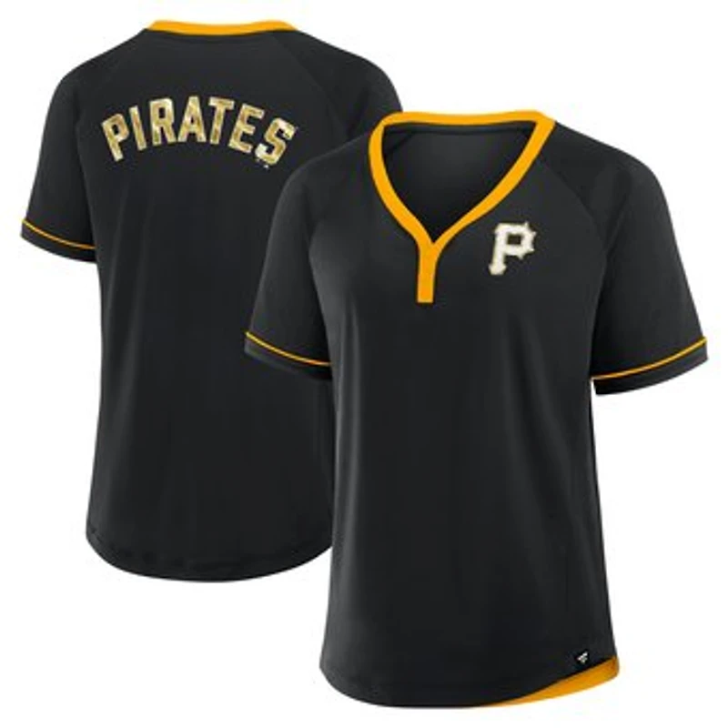 Women's Fanatics Black Pittsburgh Pirates League Diva Star Raglan V-Neck T-Shirt