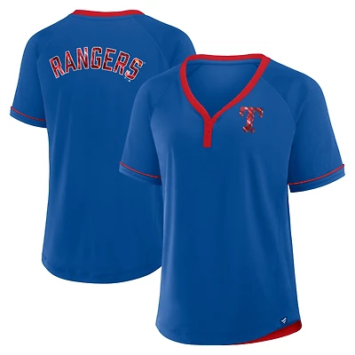 Women's Fanatics Royal Texas Rangers League Diva Star Raglan V-Neck T-Shirt