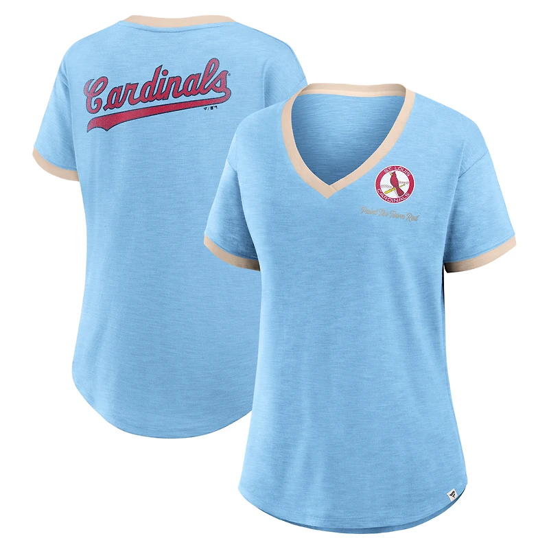 Women's Fanatics Light Blue St. Louis Cardinals Binge Worthy Stadium Slub V-Neck T-Shirt