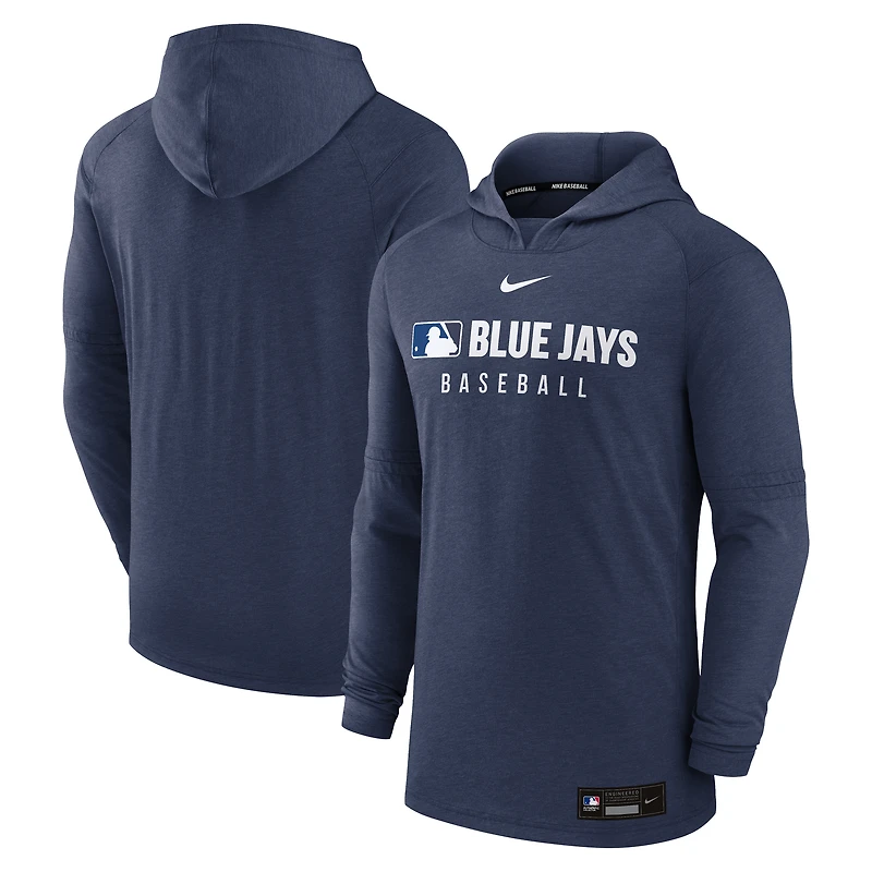 Men's Nike Heather Navy Toronto Blue Jays Authentic Collection Tri-Blend Dri-FIT Hoodie