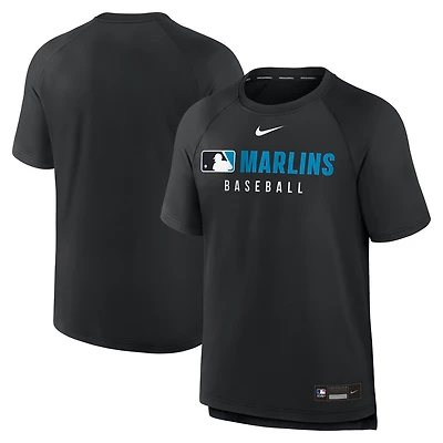 Men's Nike Black Miami Marlins Authentic Collection Pregame Raglan Dri-FIT T-Shirt