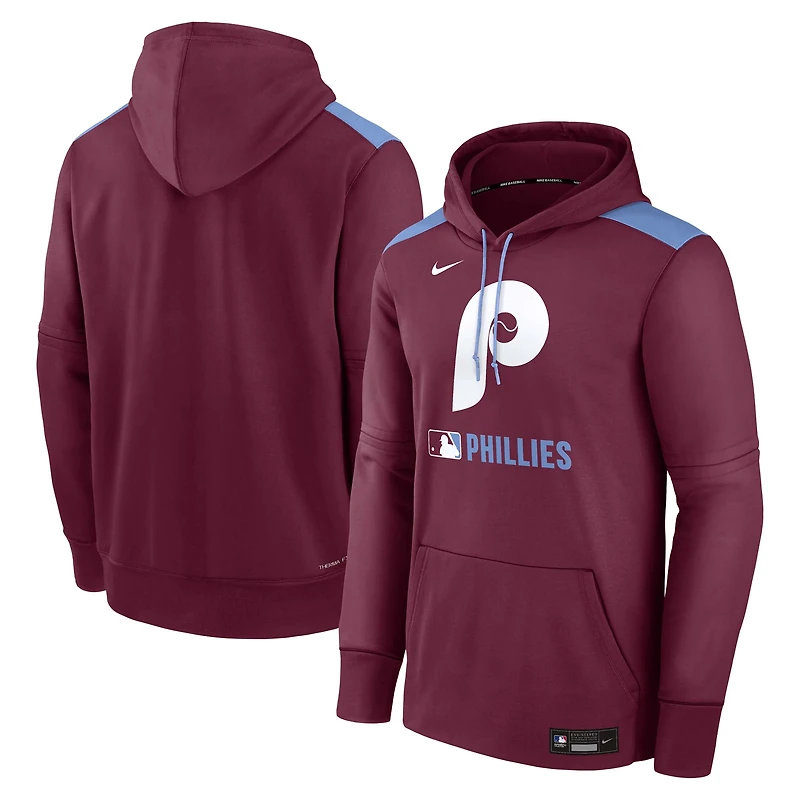 Men's Nike Burgundy Philadelphia Phillies Authentic Collection Performance Pullover Hoodie
