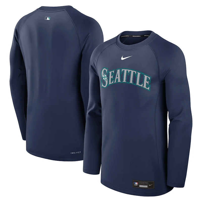Men's Nike Navy Seattle Mariners Authentic Collection Game Time Raglan Performance Long Sleeve T-Shirt