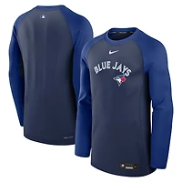 Men's Nike Navy/Royal Toronto Blue Jays Authentic Collection Game Time Raglan Performance Long Sleeve T-Shirt