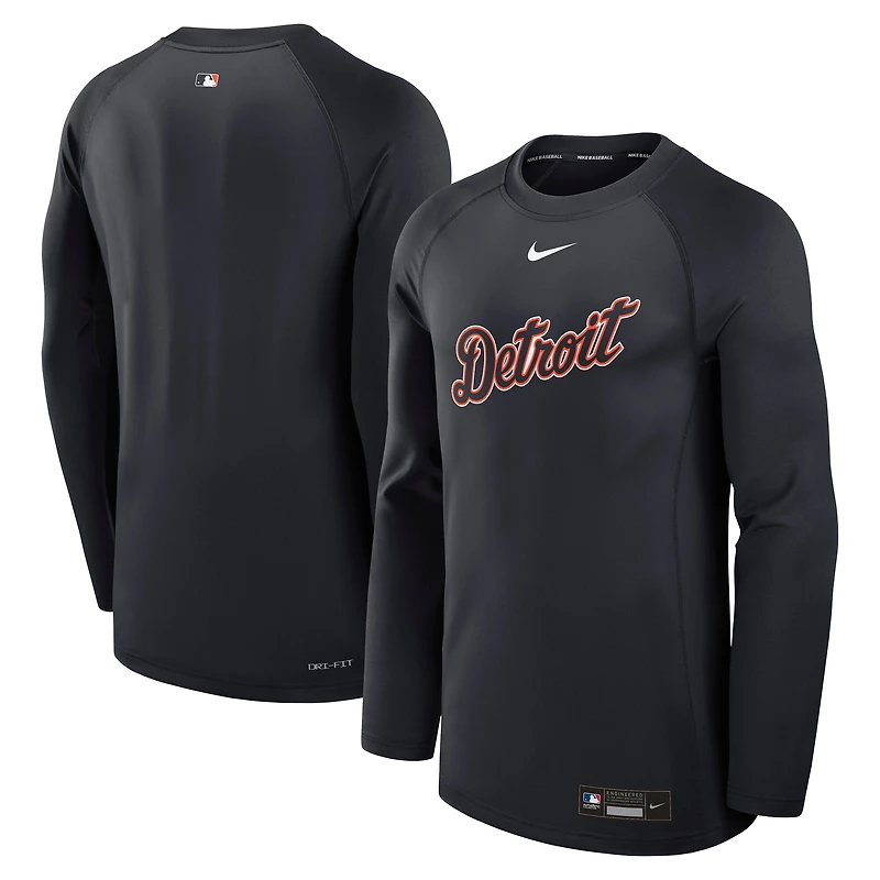 Men's Nike /Navy Detroit Tigers Authentic Collection Game Time Raglan Performance Long Sleeve T-Shirt